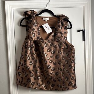 Entro Leopard-Print Satin Tie-Shoulder in Brown
